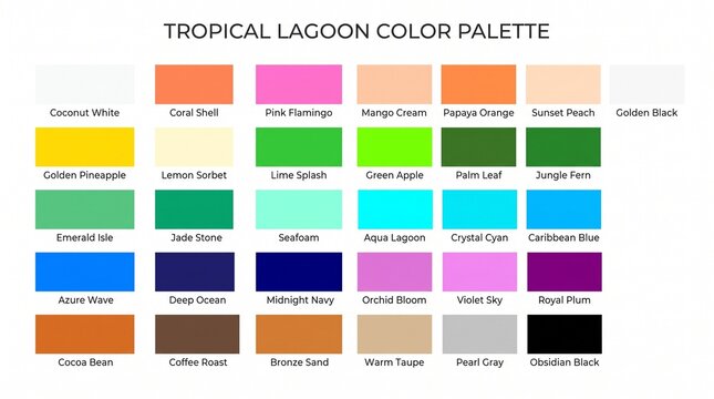 Tropical lagoon color palette swatches for interior design with tropical