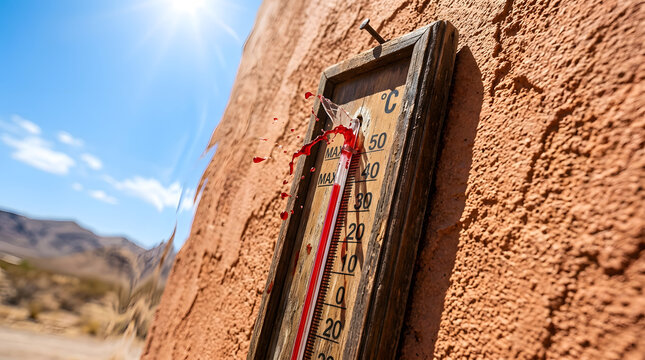 Thermometer Exploding in Extreme Desert Heat and Global Warming