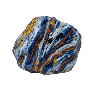 Polished blue tiger eye gemstone mineral specimen on transparent background with polished rounded piece