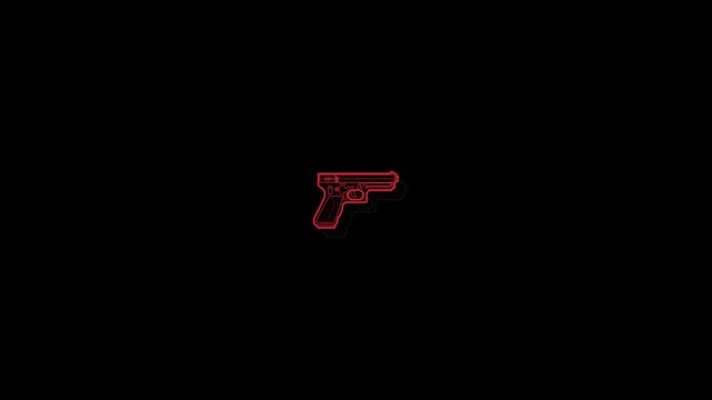Minimalist Red Neon Handgun Icon Animation Loop.