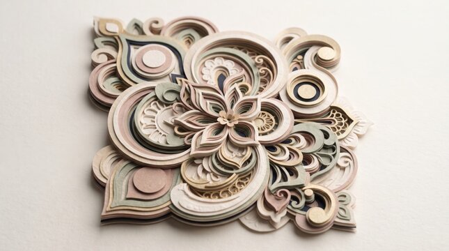 Decorative ornate square bas-relief panel with floral and swirl motifs, ornament
