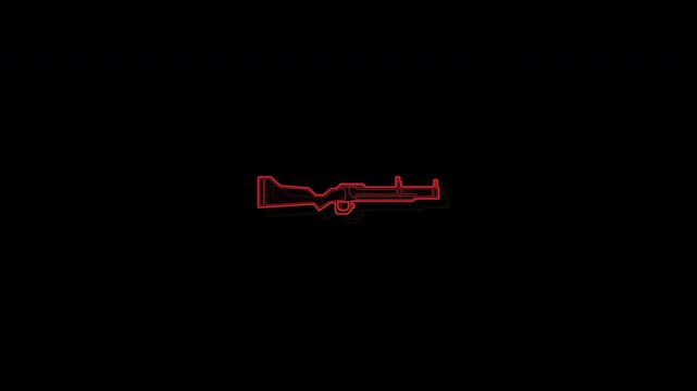 Neon Red Outline of a Rifle Weapon Icon Animation.