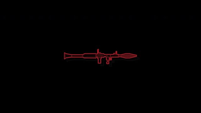 Neon Red RPG Rocket Launcher Graphic Animation on Black Background.