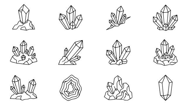 Collection of Hand-Drawn Crystal Icons and Illustrations