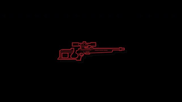 Neon Red Sniper Rifle Silhouette on Black Background.
