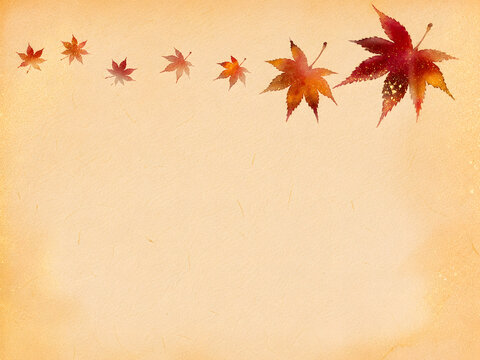 Deep Autumn Japanese Watercolor Maple Border Background with Warm Beige Washi Paper and Large Copy Space - Top Border