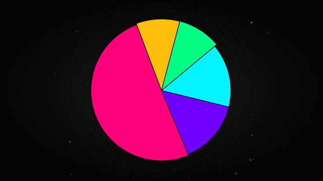 Data Animation of a Vibrant Colorful Pie Chart Rotating and Changing Segments for Business Finance Analysis and Infographic Presentations