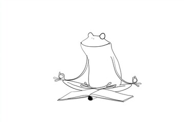 Obraz premium Frog character sits in meditation pose on top of an open book under a simple design