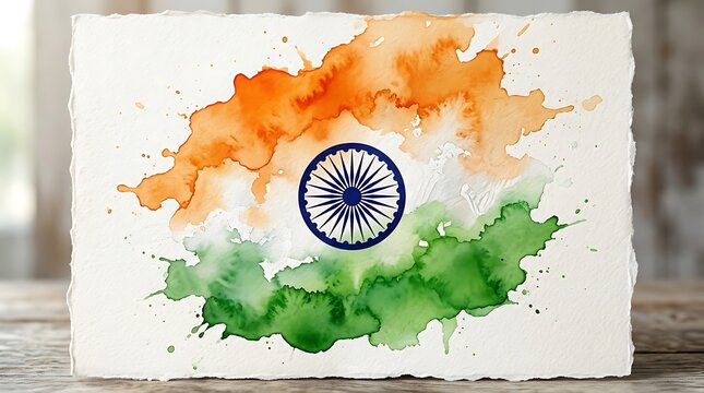 Watercolor style map of india with ashoka chakra emblem in center