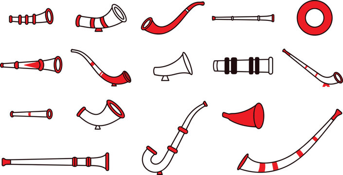 Swiss national day object bundle alphorn swiss flag traditional instrument icons