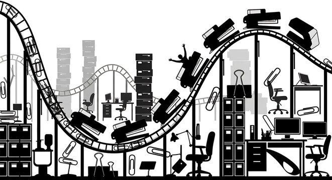 Office supplies create a roller coaster for a busy employee