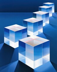 Obraz premium Glowing blue glass cubes aligned diagonally in an abstract geometric pattern with futuristic light