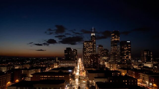 Cityscape at Dusk and Nighttime.