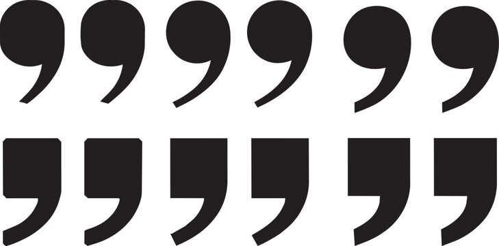 Quote Icons Vector Set, Comma Quotes, Speech Marks, Quotation Symbols, Outline and Glyph Typography Icons