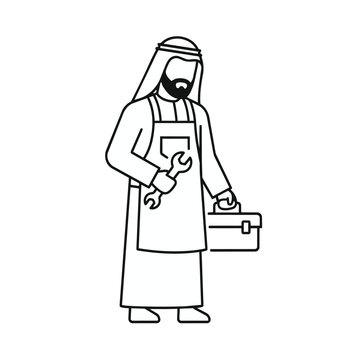 Arabian man with tool and box.