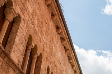 Fototapeta premium House Martin Nests on a Gothic Stone Building in Besalú, Spain