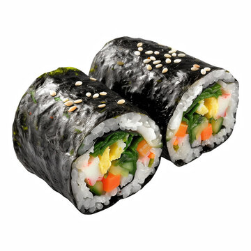 Realistic Korean Kimbap Rolls with Seaweed and Sesame Isolated on Transparent Background