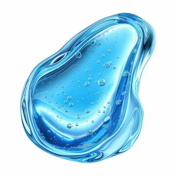 Realistic Blue Cosmetic Gel Smear with Air Bubbles Isolated on Transparent Background