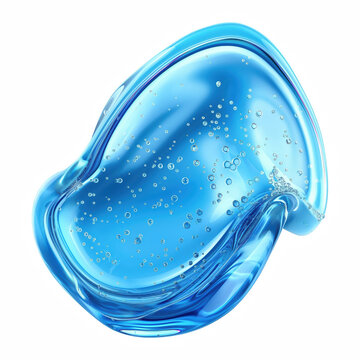 Realistic Blue Cosmetic Gel Smear with Air Bubbles Isolated on Transparent Background