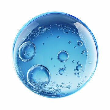 Realistic Blue Transparent Liquid Bubble Sphere Isolated on Transparent Background
