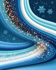 Fototapeta premium Snowflakes transforming into glowing particles over flowing blue ribbons for winter holiday background
