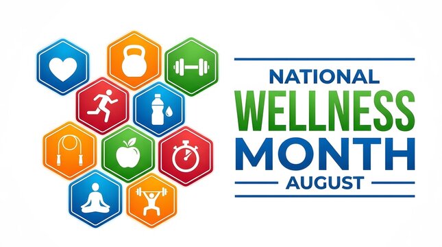 National wellness month with healthy lifestyle activity icons
