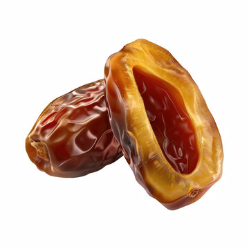 Realistic Medjool Dates Fruit with Cut Open Half Isolated on Transparent Background