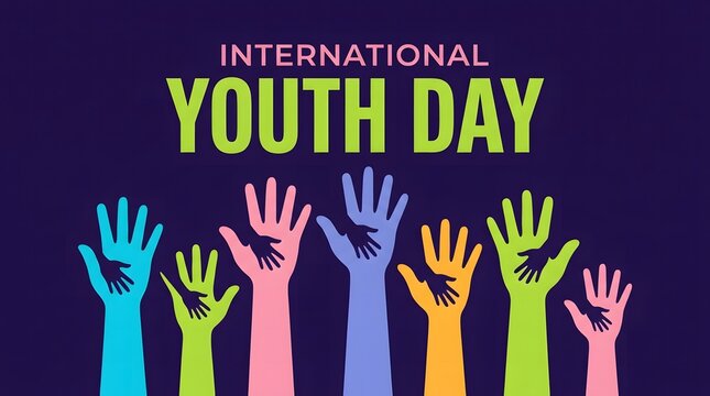International youth day with colorful raised hands