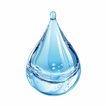 Realistic Transparent Blue Water Droplet with Bubbles Isolated on Transparent Background