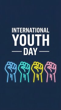 International youth day concept with neon fist icons