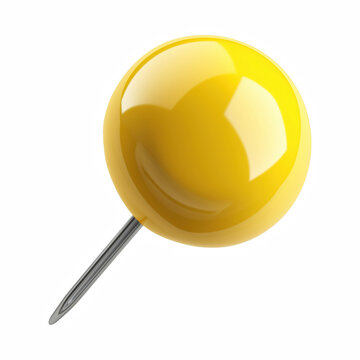 Realistic Yellow Round Pushpin Thumbtack Isolated on Transparent Background