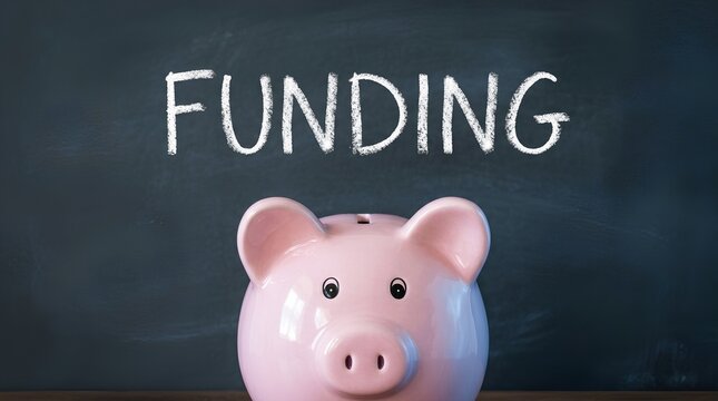 Business Funding Investment Strategy Pink Piggy Bank Blackboard Budget Concept