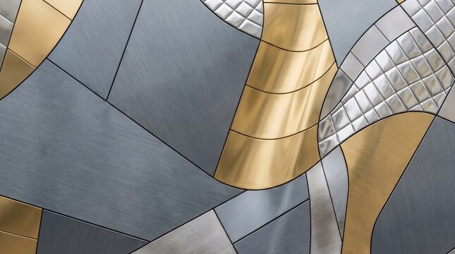 Luxury Metal Wall Cladding Installation Gold Silver Geometric Panel Texture