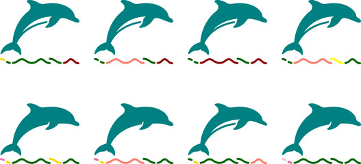 Jumping Dolphin Silhouette Pattern Vector Illustration for Marine Conservation Posters, Aquatic Branding & Summer Vacation Graphic Design (EPS) © Muhammad