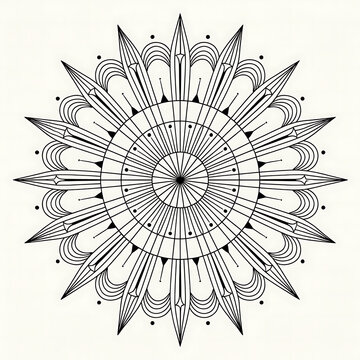 Intricate geometric mandala design with symmetrical lines and dots transparent background