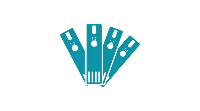 Set of teal medical test strips used in blood sugar monitoring and diabetes diagnostic.