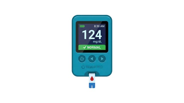 Digital glucose meter displaying normal blood sugar reading for diabetes health monitoring.
