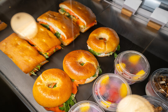 Focaccia Sandwich With Tomato And Greens Display Detail