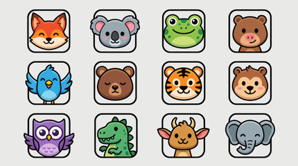 Fototapeta premium Cute animal face icons collection