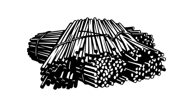 Bundle of wooden sticks or metal rods black and white vector illustration