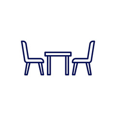 Fototapeta premium Minimalist Blue Line Art Icon of a Dining Table and Two Chairs for Interior Design or Furniture Set