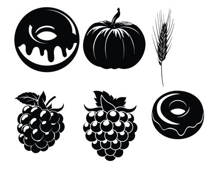 Donuts, pumpkin, wheat stalk, and juicy raspberries.
