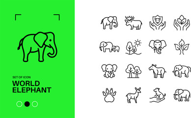 Fototapeta premium World Elephant Day Line Icon Set Wildlife Conservation Nature Editable Stroke Vector