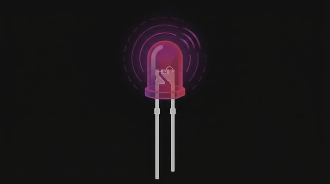 Glowing red led indicator diode component isolated on deep black background digital style.