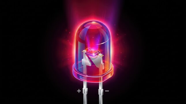 Detailed digital illustration of bright glowing red led light emitting diode component part.