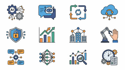 Fototapeta premium Colorful Technology and Business Icons Collection.