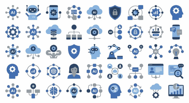 Flat Design Technology and Data Concept Icons Set.