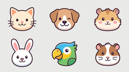 Fototapeta premium Cute animal faces icon set
