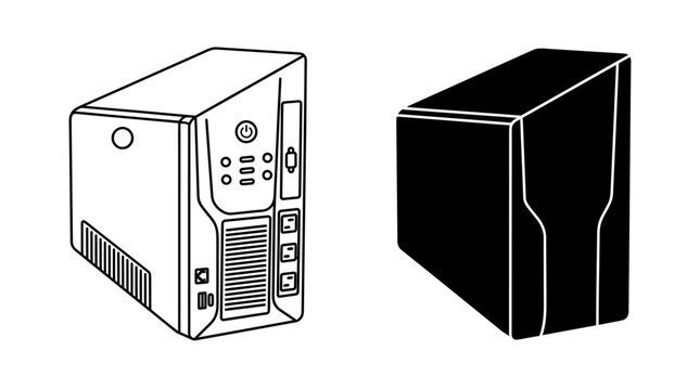 Computer Power Supply Unit Silhouette On White Background