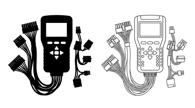 Computer power supply connectors silhouette on white background